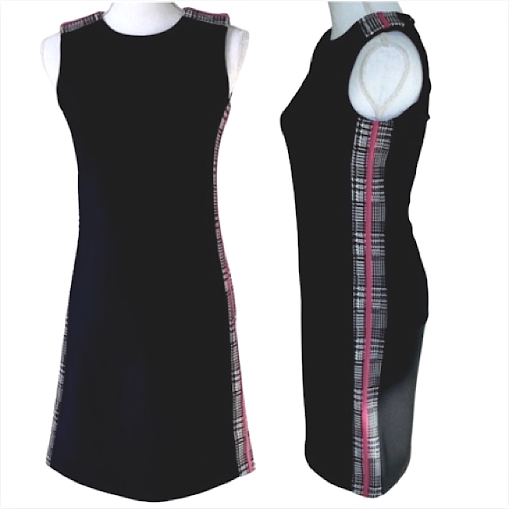 DKNY - NWT Scuba Sheath w/ Plaid & Pink Side Panels and Shoulder Details